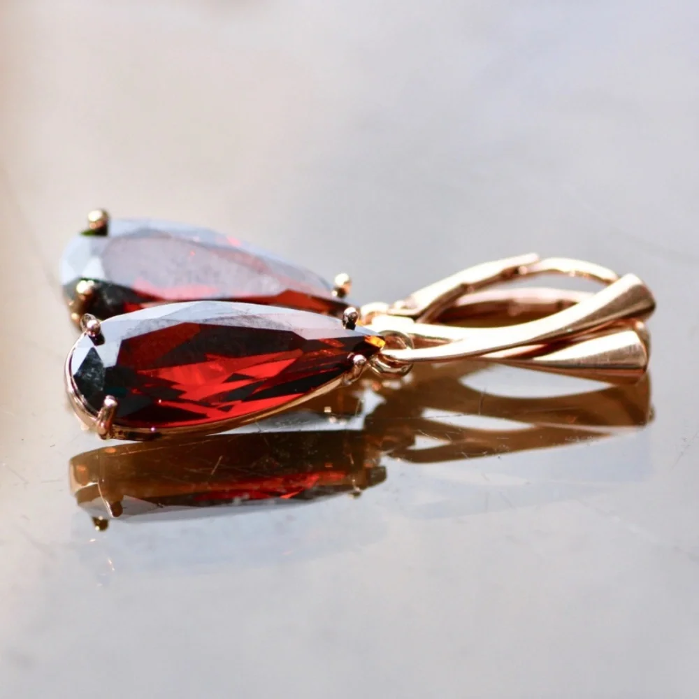 Sold❌️New Red Garnet Earrings 18k Rose Gold Vermeil , January Birthstone - Picture 5 of 12